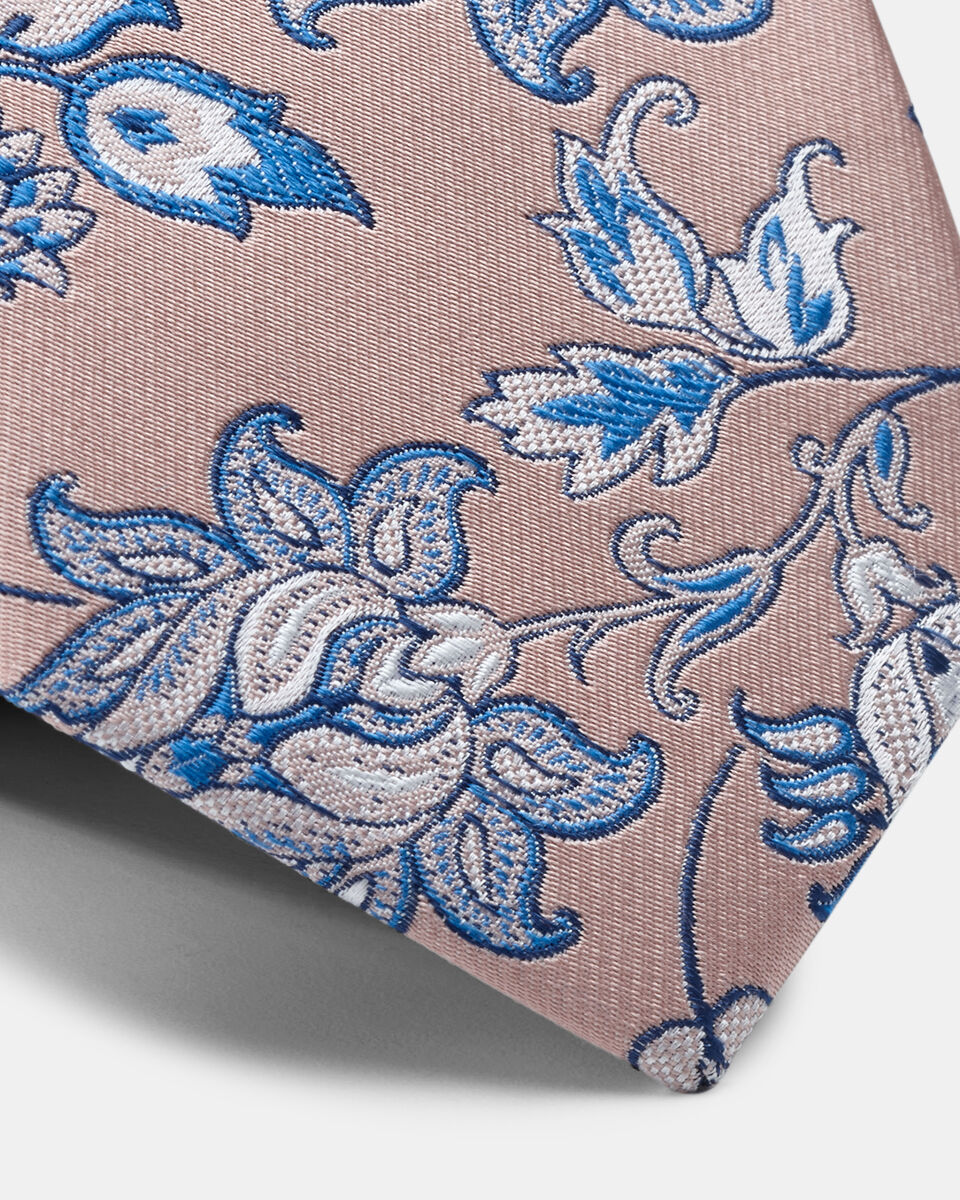 Coltano Slim Paisley Floral Silk Tie, Dusty Pink, hi-res